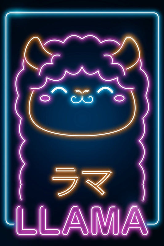 Retro Neon Kawaii Llama Plexi Glass Wall Art - Donnie Art - V1Tech