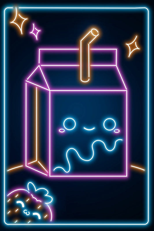 Retro Neon Kawaii Milk Plexi Glass Wall Art - Donnie Art - V1Tech