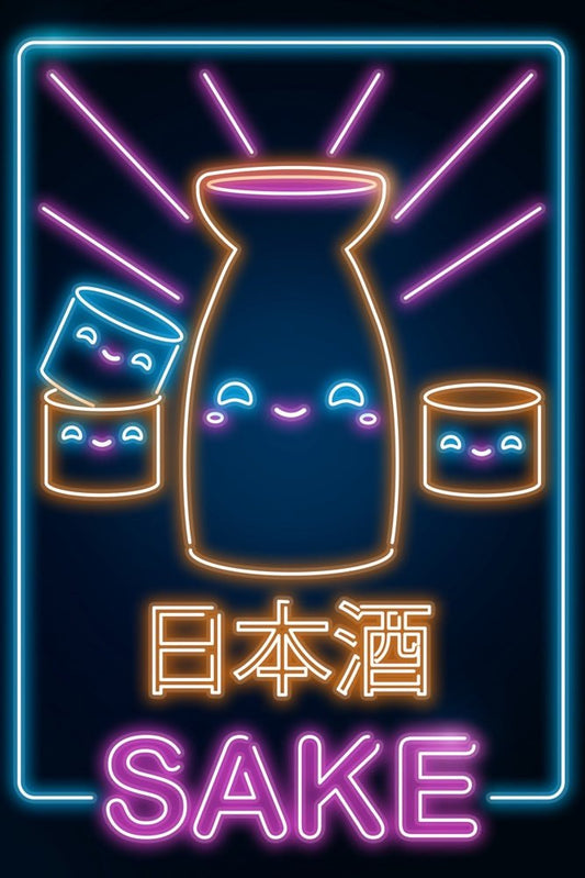 Retro Neon Kawaii Sake Plexi Glass Wall Art - Donnie Art - V1Tech