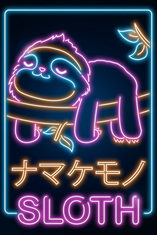 Retro Neon Kawaii Sloth Plexi Glass Wall Art - Donnie Art - V1Tech