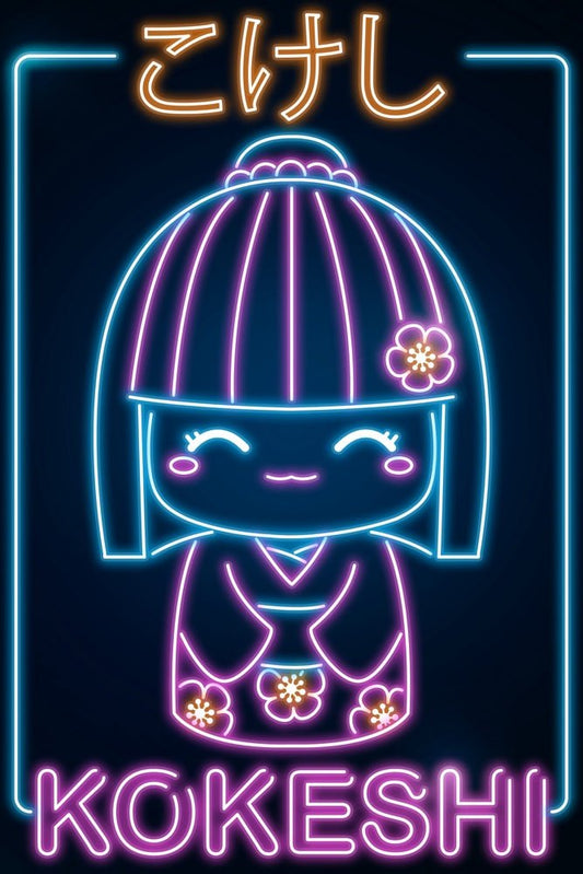 Retro Neon Kokeshi Plexi Glass Wall Art - Donnie Art - V1Tech