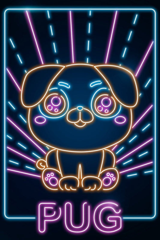 Retro Neon Pug Plexi Glass Wall Art - Donnie Art - V1Tech