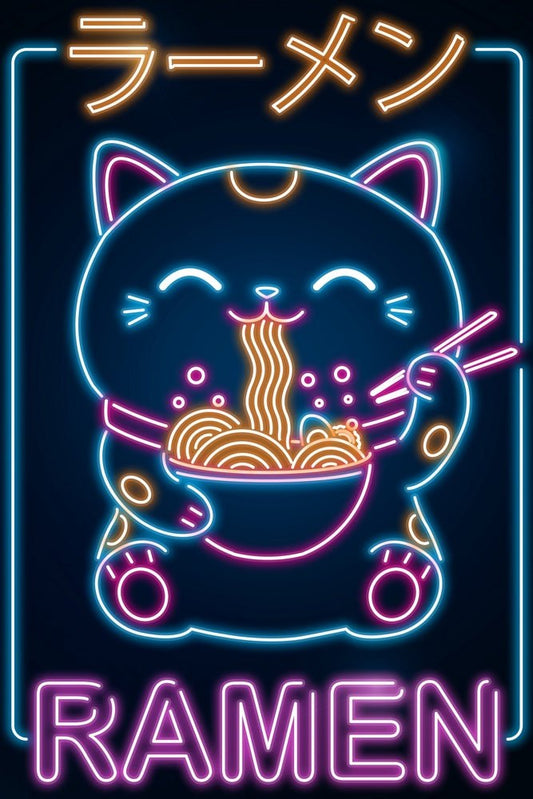 Retro Neon Ramen Neko Plexi Glass Wall Art - Donnie Art - V1Tech