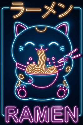 Retro Neon Ramen Neko Plexi Glass Wall Art