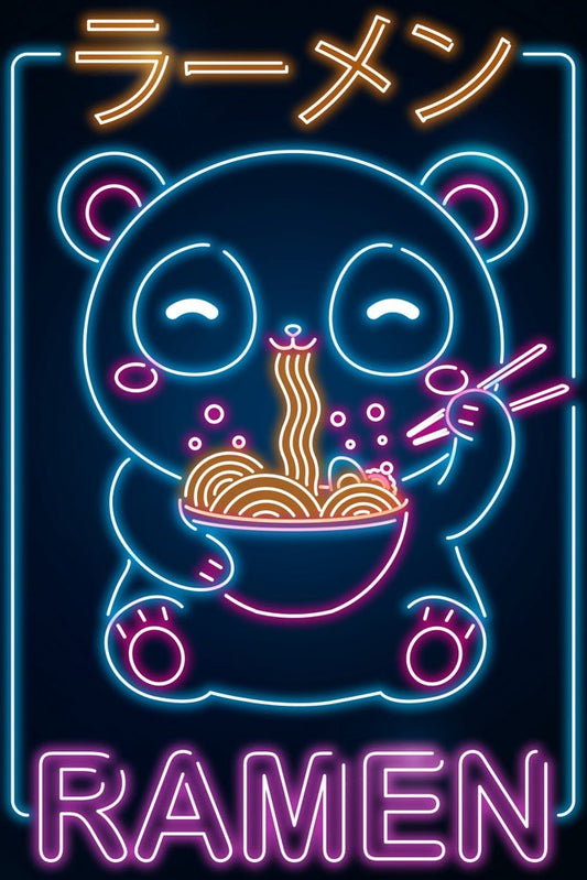 Retro Neon Ramen Panda Plexi Glass Wall Art - Donnie Art - V1Tech