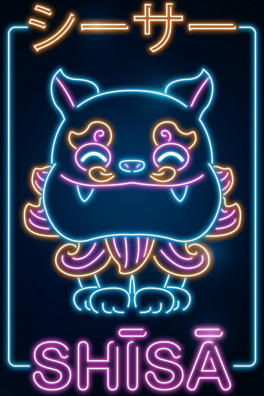 Retro Neon Shisa Plexi Glass Wall Art - Donnie Art - V1Tech