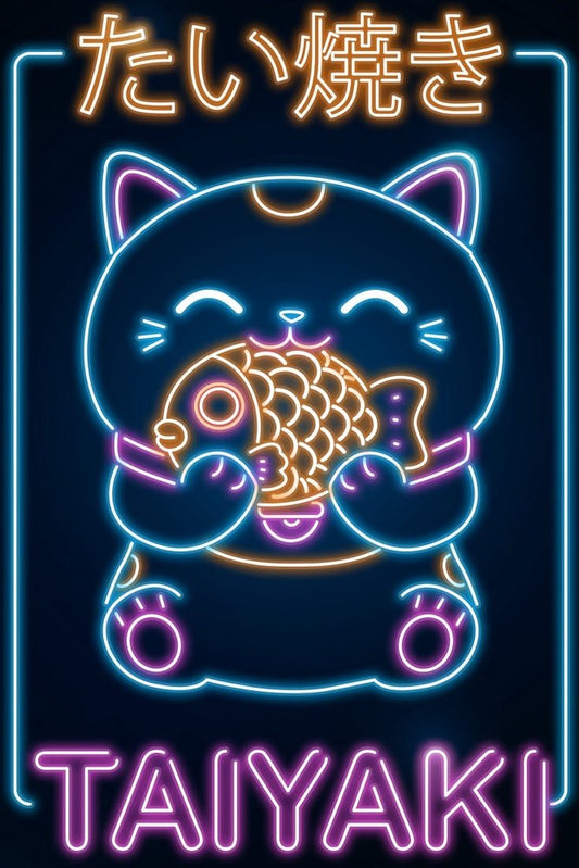 Retro Neon Taiyaki Neko Plexi Glass Wall Art - Donnie Art - V1Tech