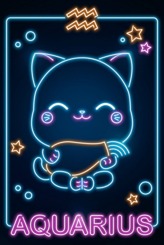 Retro Neon Zodiac Kawaii Aquarius Plexi Glass Wall Art - Donnie Art - V1Tech