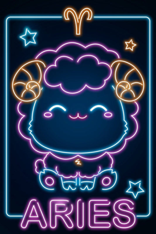 Retro Neon Zodiac Kawaii Aries Plexi Glass Wall Art - Donnie Art - V1Tech