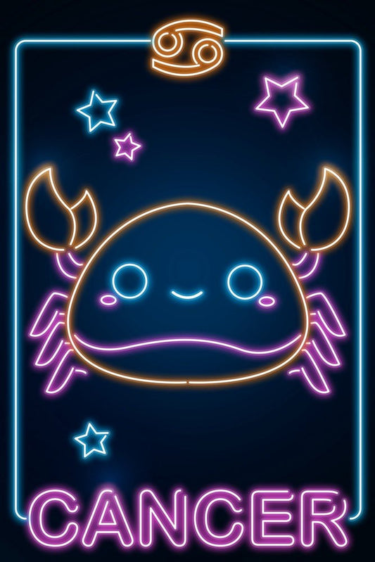 Retro Neon Zodiac Kawaii Cancer Plexi Glass Wall Art - Donnie Art - V1Tech