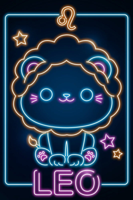 Retro Neon Zodiac Kawaii Leo Plexi Glass Wall Art - Donnie Art - V1Tech