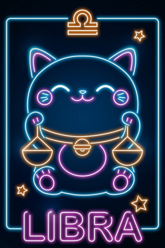 Retro Neon Zodiac Kawaii Libra Plexi Glass Wall Art - Donnie Art - V1Tech