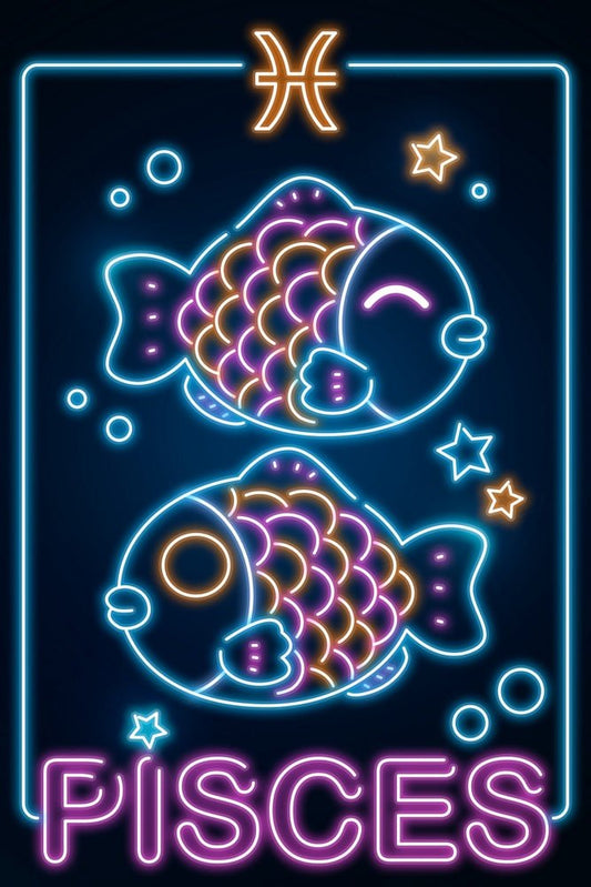 Retro Neon Zodiac Kawaii Pisces Plexi Glass Wall Art - Donnie Art - V1Tech