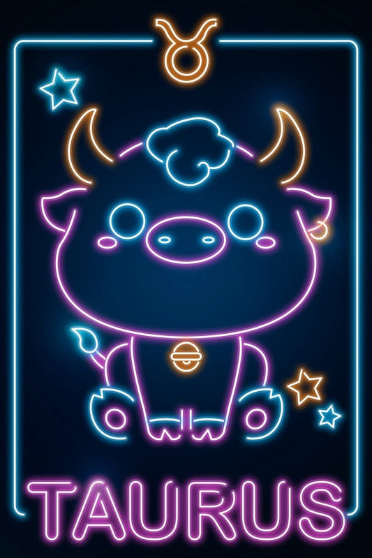 Retro Neon Zodiac Kawaii Taurus Plexi Glass Wall Art - Donnie Art - V1Tech