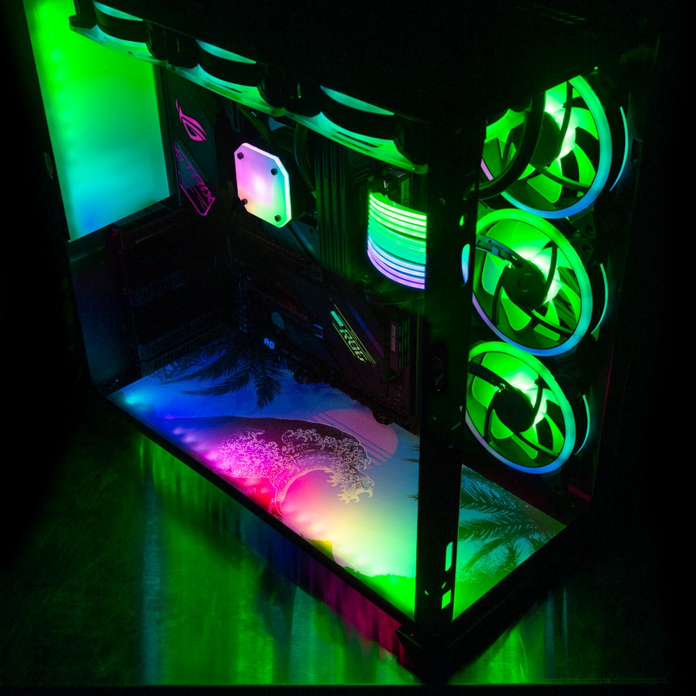 Soul of the Retrowave Lian Li O11 Dynamic and XL Bottom Panel Plate Cover with ARGB LED Lighting - Donnie Art - V1Tech