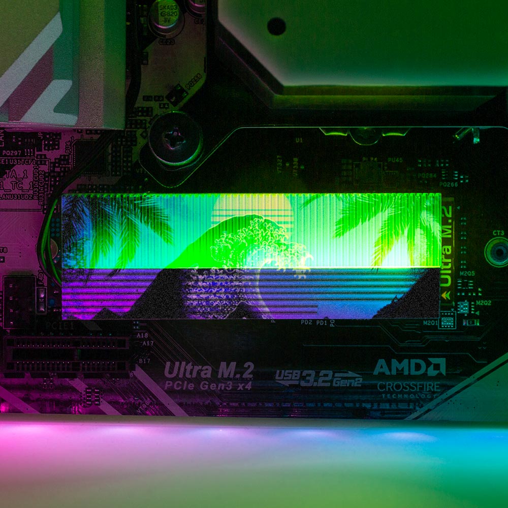 Soul of the Retrowave M.2 Heatsink Cover with ARGB Lighting - Donnie Art - V1Tech