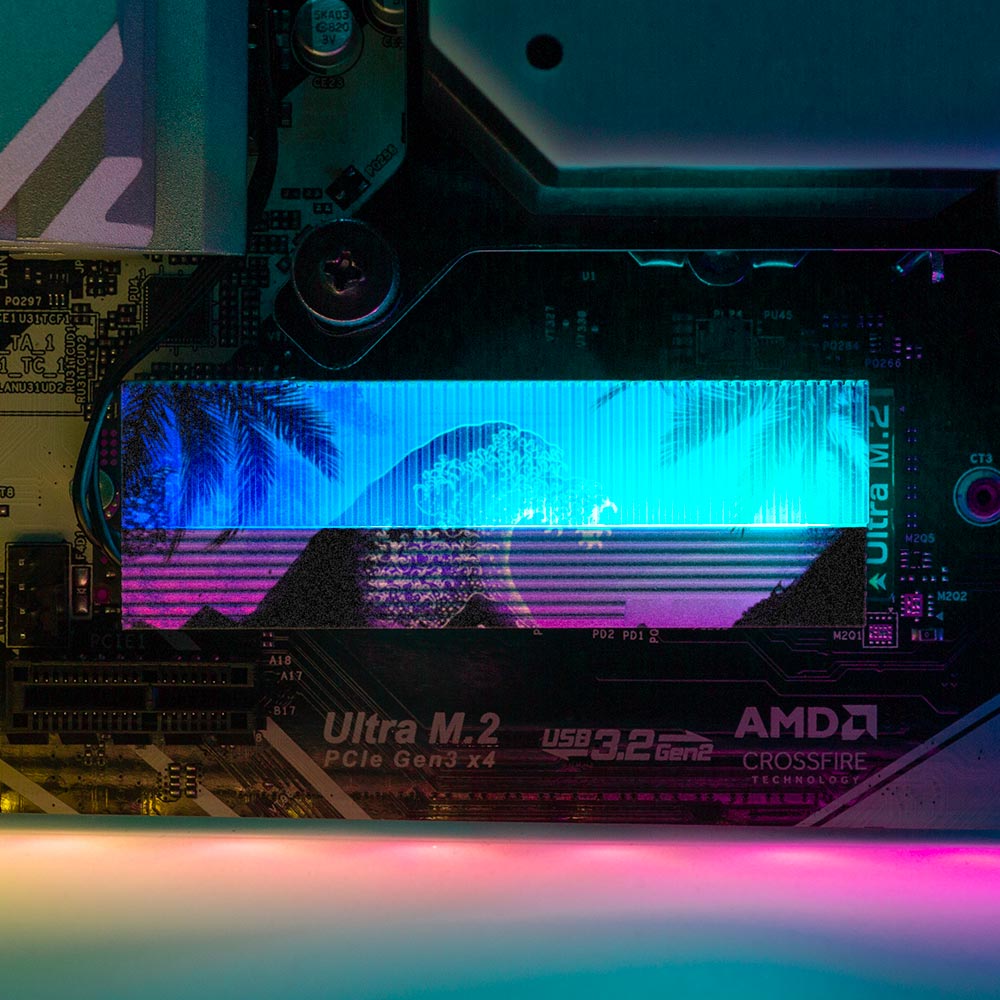 Soul of the Retrowave M.2 Heatsink Cover with ARGB Lighting - Donnie Art - V1Tech