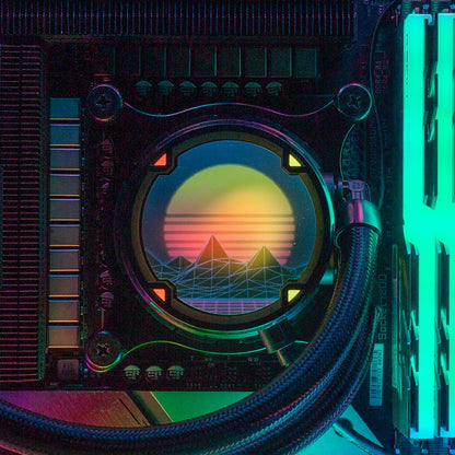 Synthwave Sunset AIO Cover for ASUS ROG Strix LC 120, 240, 360 RGB Black and White Edition - V1Tech