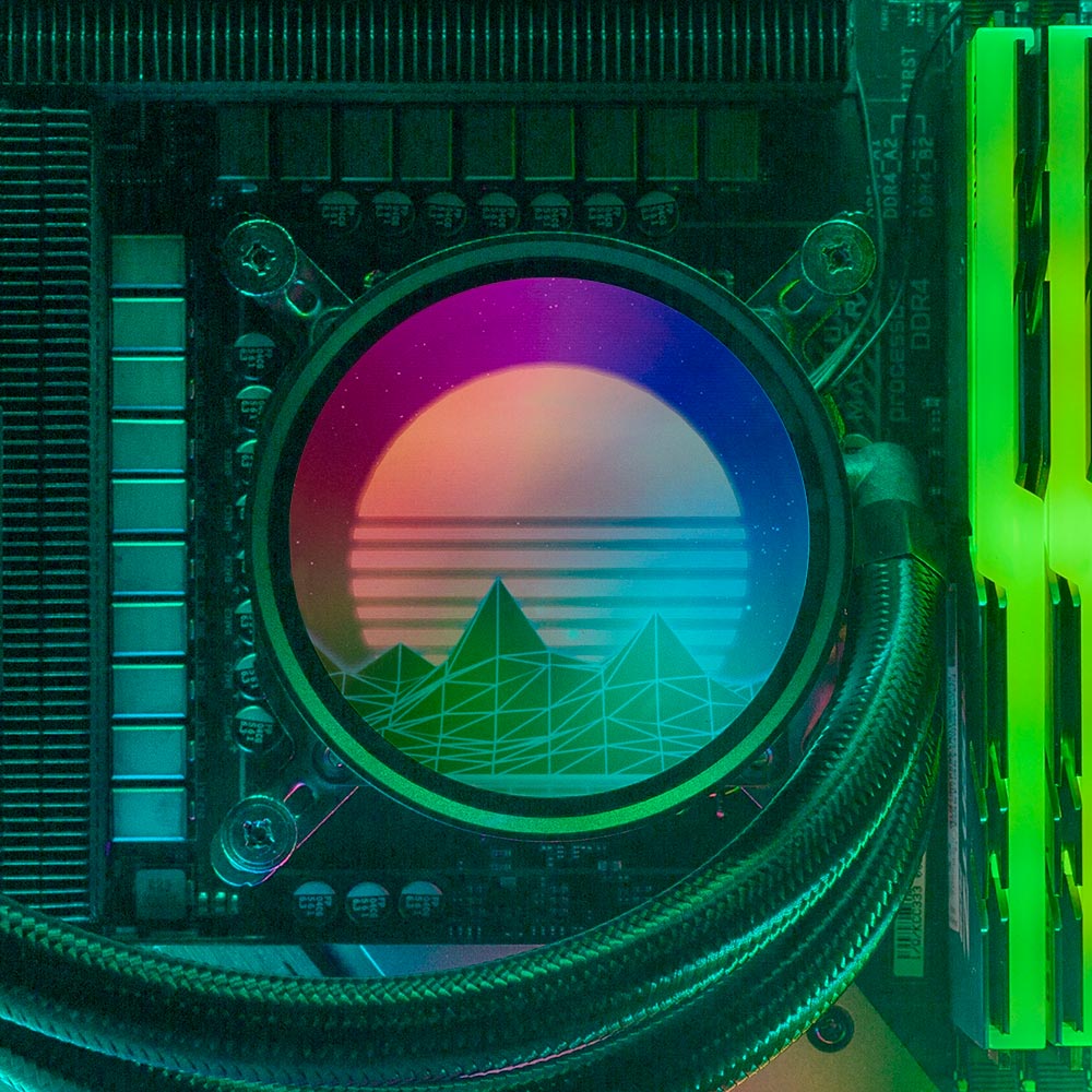 Synthwave Sunset AIO Cover for DeepCool Castle 240EX 280EX 360EX Addressable RGB - V1Tech