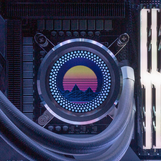 Synthwave Sunset AIO Cover for Small Circle of Lian Li LIAN LI GALAHAD AIO240 360 RGB BLACK and White - V1Tech