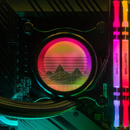 Synthwave Sunset AIO Cover for Thermaltake Water 3.0, Floe, Floe DX, TH, TR4, 120mm, 240mm, 280mm, 360mm ARGB, Black, and White/Snow Edition - V1Tech