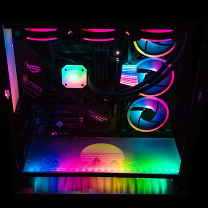 Synthwave Sunset Lian Li O11 Dynamic and XL Bottom Panel Plate Cover with ARGB LED Lighting - V1Tech