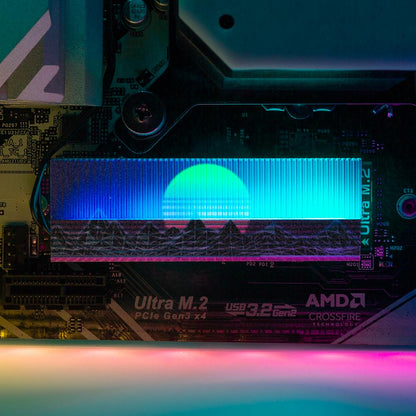 Synthwave Sunset M.2 Heatsink Cover with ARGB Lighting - V1Tech