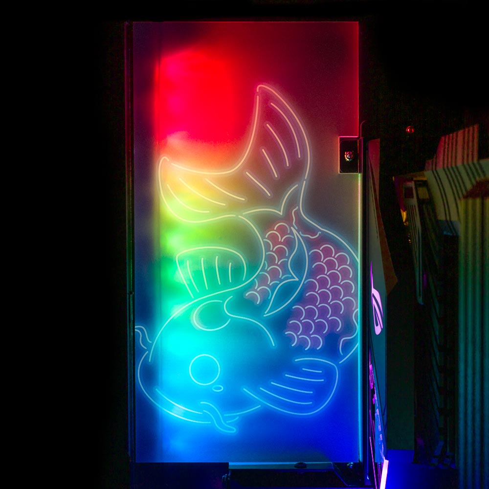 V2 Neon Carpe Koi Lian Li O11 and Dynamic and XL Rear Panel Plate Cover with ARGB LED Lighting - Donnie Art - V1Tech