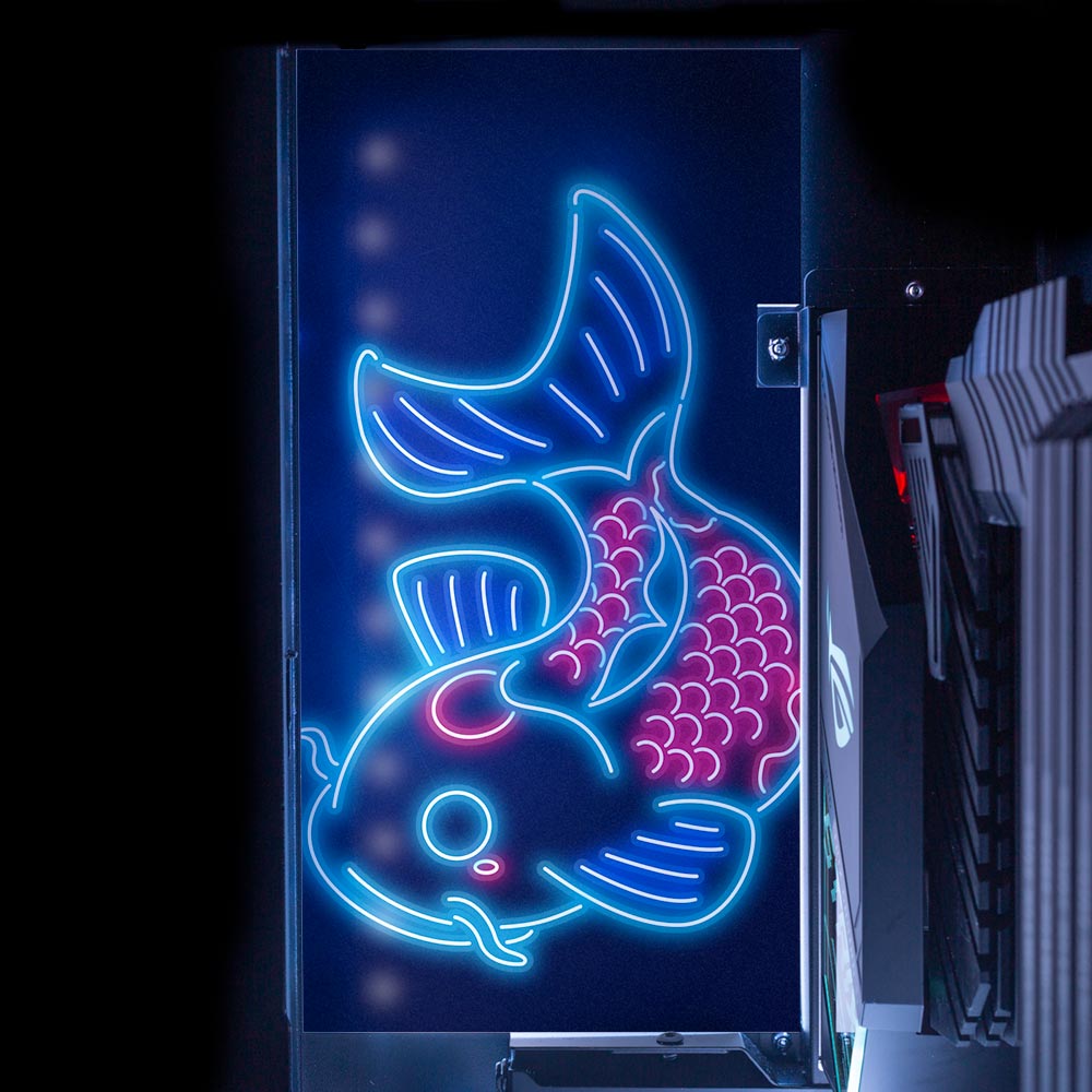 V2 Neon Carpe Koi Lian Li O11 and Dynamic and XL Rear Panel Plate Cover with ARGB LED Lighting - Donnie Art - V1Tech