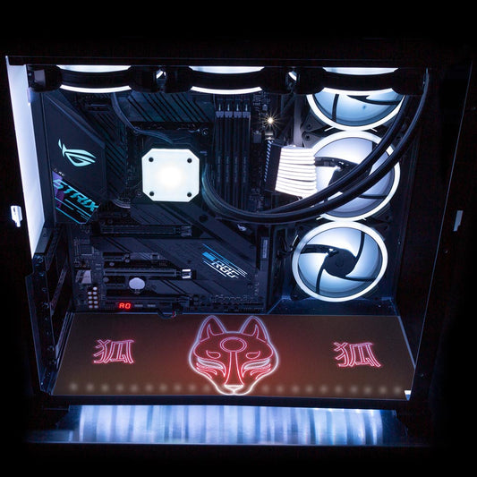 V2 Neon Kitsune Mask Li O11 Dynamic and XL Bottom Panel Plate Cover with ARGB LED Lighting - Donnie Art - V1Tech