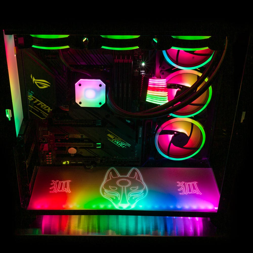 V2 Neon Kitsune Mask Li O11 Dynamic and XL Bottom Panel Plate Cover with ARGB LED Lighting - Donnie Art - V1Tech