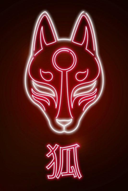 V2 Neon Kitsune Mask Plexi Glass Wall Art - Donnie Art - V1Tech