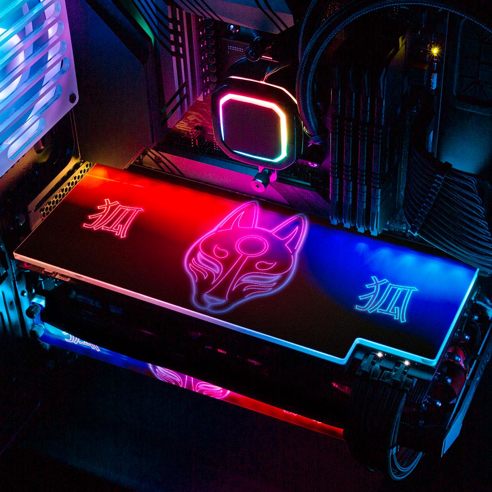 V2 Neon Kitsune Mask RGB GPU Backplate - Donnie Art - V1Tech