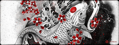 White Koi and Sakuras Large Mouse Pad