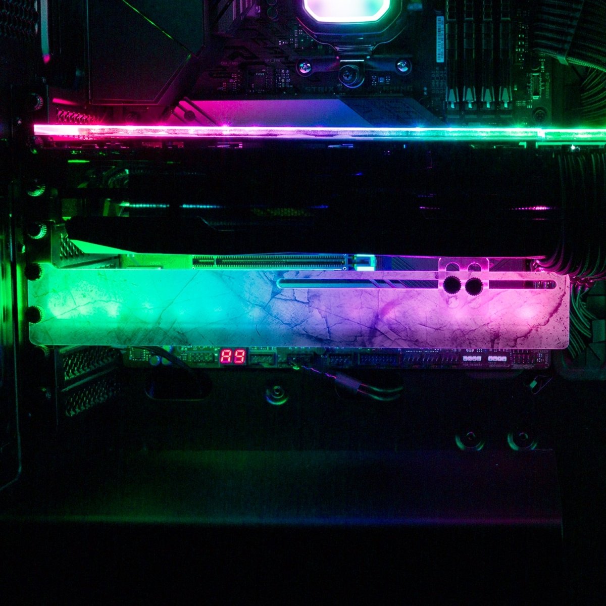 White Marble RGB GPU Support Bracket - V1Tech